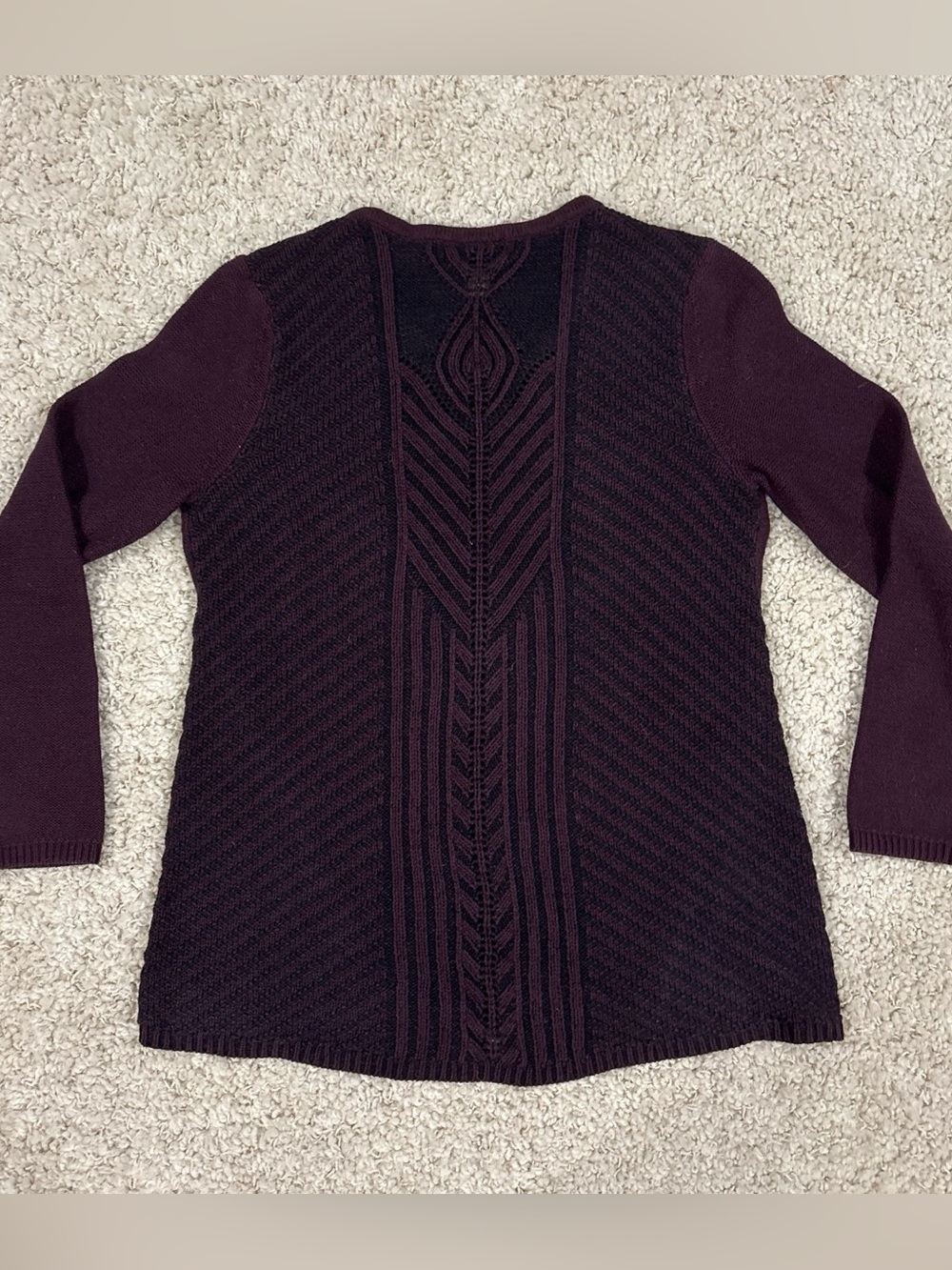 Style & Co. Women’s Petite Knit Crochet Brown & Black V-Neck Pullover Sweater